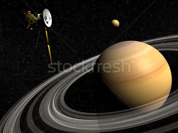 Cassini spacecraft near Saturn and titan satellite - 3D render Stock photo © Elenarts