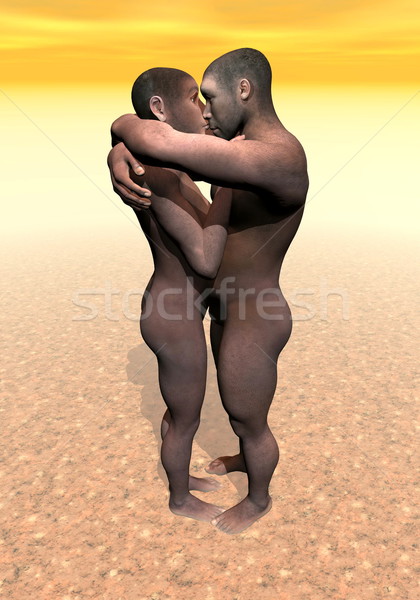 Homo erectus couple - 3D render Stock photo © Elenarts