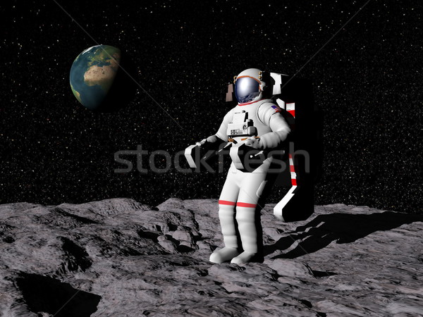 Man on the moon - 3D render Stock photo © Elenarts