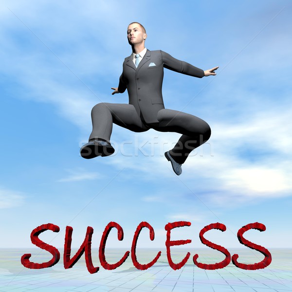 Businessman jumping upon success word - 3D render Stock photo © Elenarts