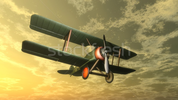 биплан закат 3d визуализации Flying небе синий Сток-фото © Elenarts