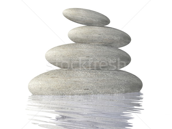[[stock_photo]]: Zen · pierres · équilibre · rendu · 3d · eau · blanche