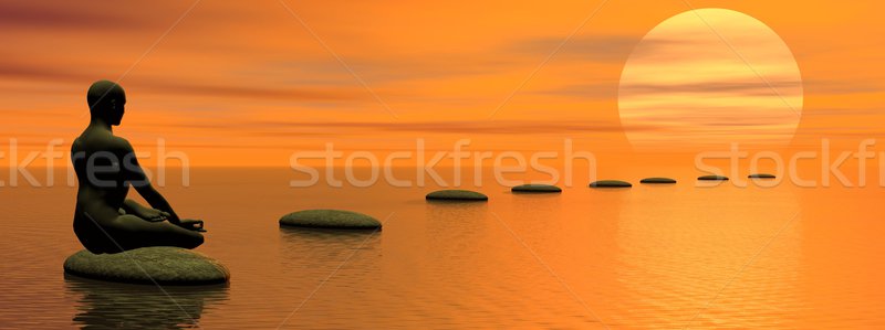 Foto stock: Meditando · passos · sol · homem · primeiro · passo