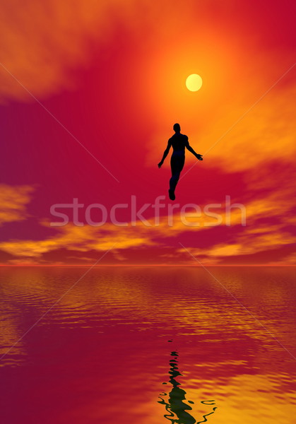 Freiheit 3d render Schatten Mann Sonne Ozean Stock foto © Elenarts