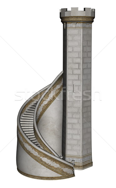 Castle tower and stairs - 3D render Stock photo © Elenarts