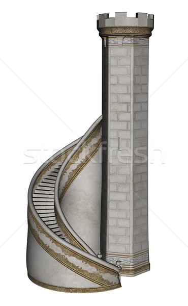 Foto stock: Castillo · torre · escaleras · 3d · aislado · blanco