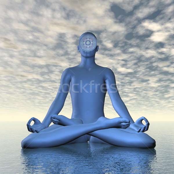 Diep Blauw chakra meditatie 3d render silhouet Stockfoto © Elenarts