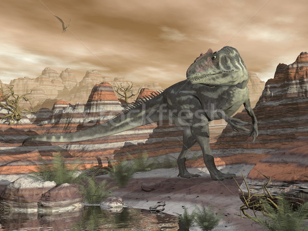 Allosaurus dinosaur in the desert - 3D render Stock photo © Elenarts