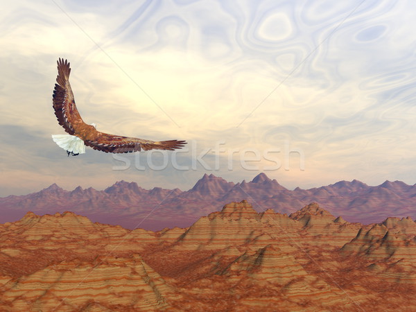 Chauve aigle battant montagnes rendu 3d coucher du soleil [[stock_photo]] © Elenarts