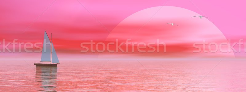 Voilier coucher du soleil faible océan mouettes battant [[stock_photo]] © Elenarts