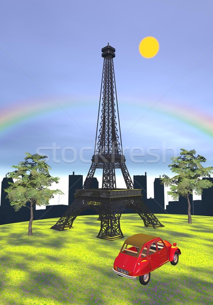 Tour Eiffel Paris France rendu 3d célèbre herbe Photo stock © Elenarts