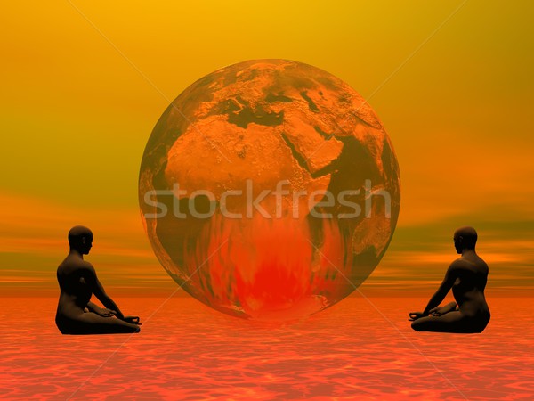 Méditation brûlant terre deux méditer à l'intérieur [[stock_photo]] © Elenarts