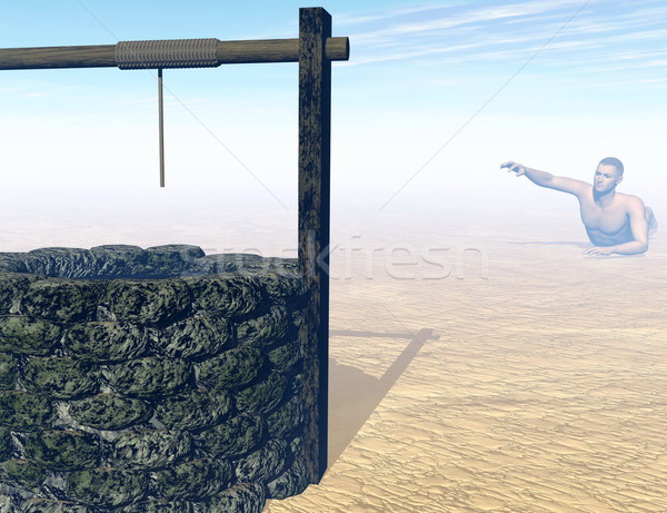 Spragniony śmierci 3d człowiek wyschnięcia pustyni Zdjęcia stock © Elenarts