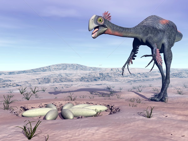 Female gigantoraptor going to its nest - 3D render Stock photo © Elenarts