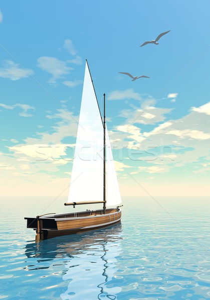 Voile bateau rendu 3d une eau [[stock_photo]] © Elenarts