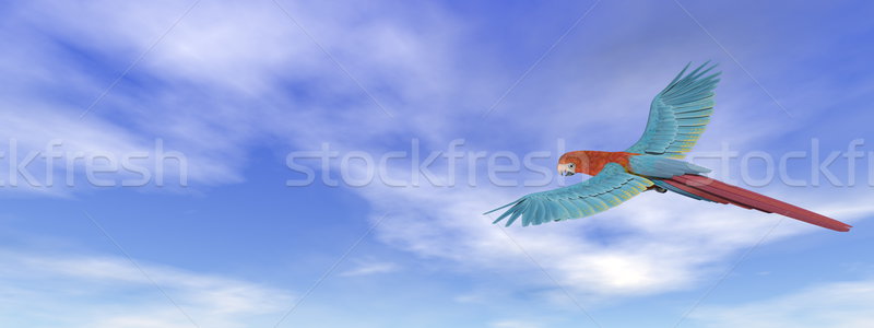 ストックフォト: オウム · 飛行 · 3dのレンダリング · 青空 · 鳥 · 赤