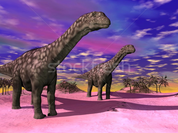 Динозавры 3d визуализации два пейзаж красочный Сток-фото © Elenarts