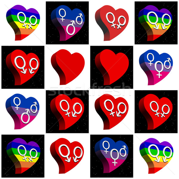 Stockfoto: Collage · alle · liefde · harten · homo · biseksueel