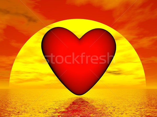 Liebe Sonnenuntergang 3d render rot Herzform Ozean Stock foto © Elenarts