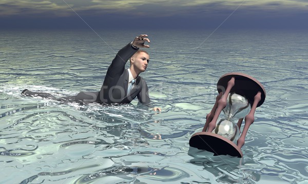 Businessman and hourglass sinking - 3D render Stock photo © Elenarts