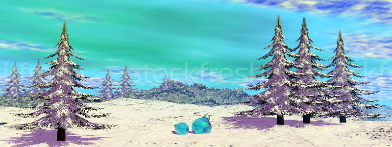 Foto stock: Natal · montanha · 3d · render · dois · neve