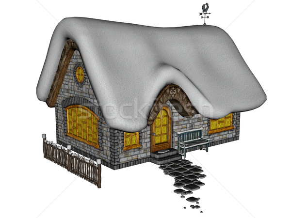 Cottage in winter - 3D render Stock photo © Elenarts