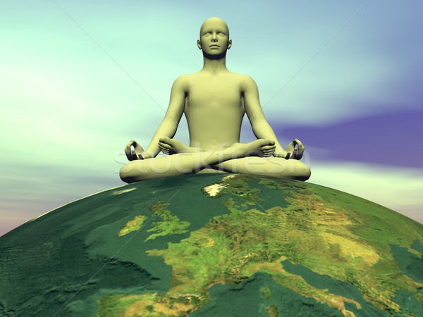 Foto stock: Meditação · terra · 3d · render · humanismo · meditando