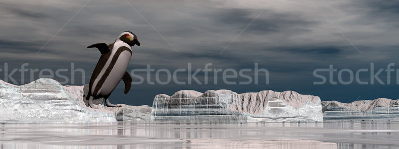 企鵝 跳躍 水 三維渲染 冰山 景觀 商業照片 © Elenarts