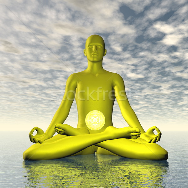 Amarelo solar chakra meditação 3d render silhueta Foto stock © Elenarts