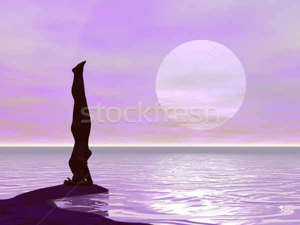 Ioga pôr do sol 3d render mulher silhueta Foto stock © Elenarts