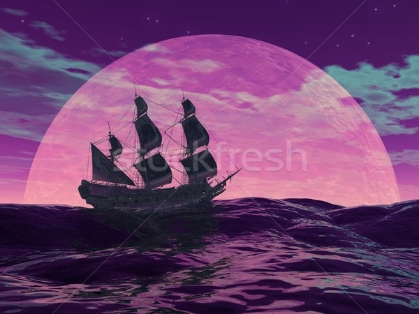 Flying dutchman boat by night - 3D render Stock photo © Elenarts