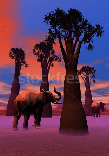 Elephants in the savannah Stock photo © Elenarts
