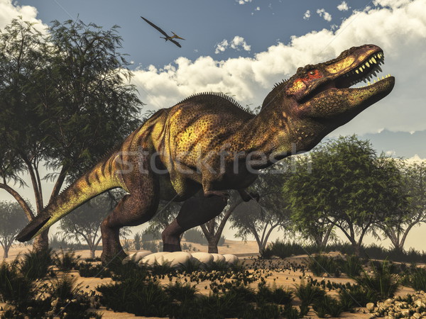 Tyrannosaurus rex dinosaur protecting its eggs - 3D render Stock photo © Elenarts