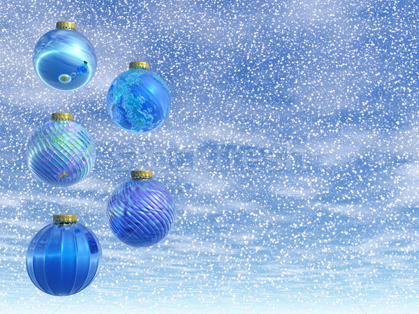 Blau Weihnachten Kugeln 3d render Winter Tag Stock foto © Elenarts