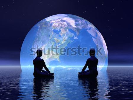 Blue meditation for earth - 3D render Stock photo © Elenarts