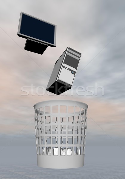 Számítógép hulladék 3d render dob képernyő torony Stock fotó © Elenarts