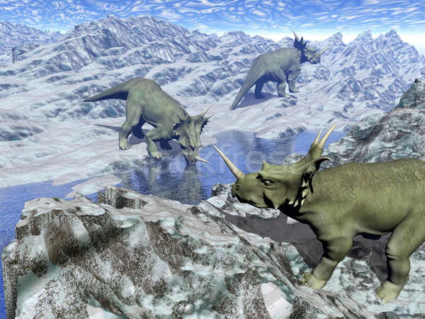Styracosaurus near water- 3D render Stock photo © Elenarts