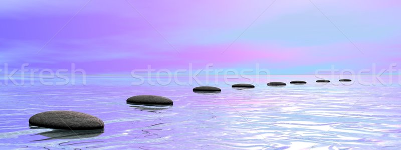 Stockfoto: Stappen · oceaan · grijs · stenen · roze · Blauw