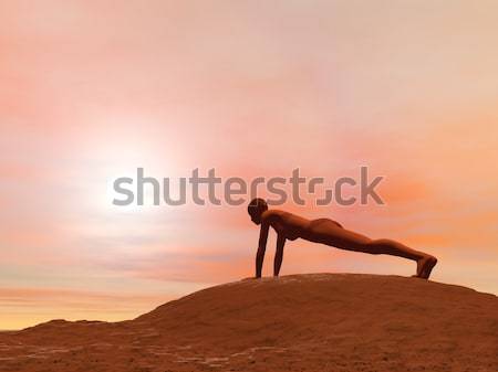 Plank pose, adho mukha dandasana - 3D render Stock photo © Elenarts