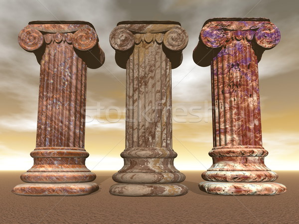 Kő oszlopok 3d render három barna márvány Stock fotó © Elenarts