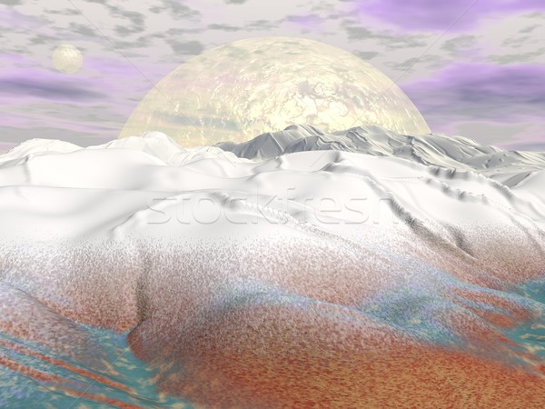 Fantasie winter landschap 3d render bergen bewolkt Stockfoto © Elenarts