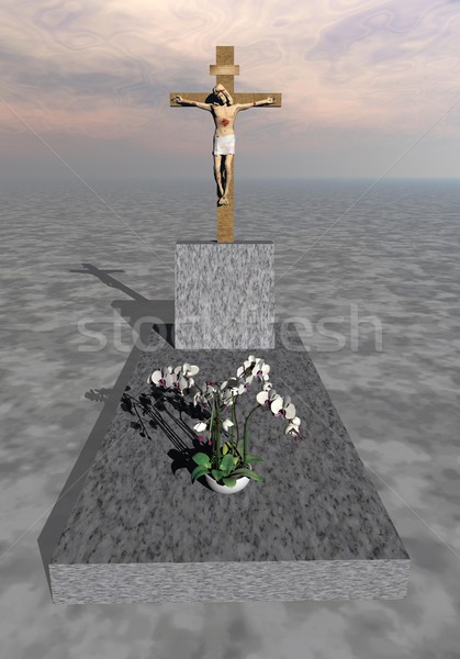 Piatra de mormant 3d face Isus trece gri marmură Imagine de stoc © Elenarts