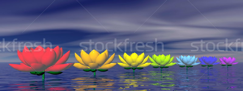 Foto stock: Chakra · lírio · flores · 3d · render · cores · água