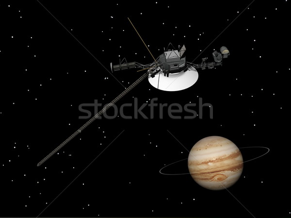 Voyager spacecraft near Jupiter and its unknown ring - 3D render Stock photo © Elenarts