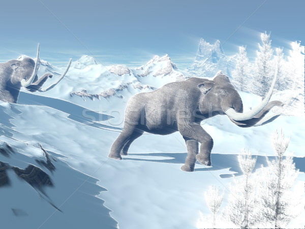 Stock photo: Mammoths walk in the wind