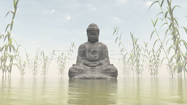 Foto d'archivio: Pietra · buddha · rendering · 3d · mattina · luce