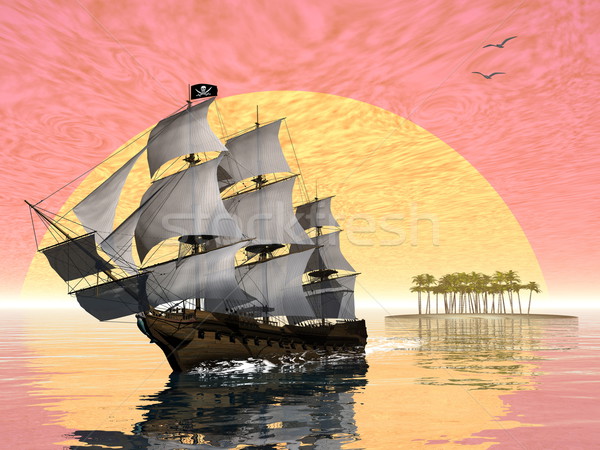 Pirate ship leaving - 3D render Stock photo © Elenarts