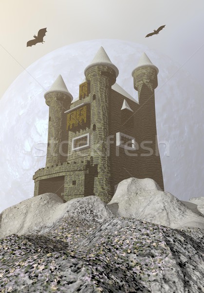 幻想 城堡 三維渲染 灰色 石 山 商業照片 © Elenarts
