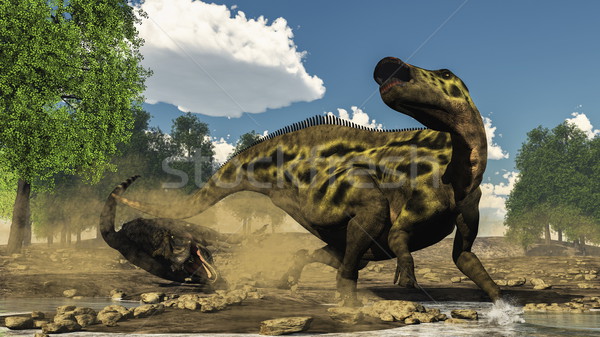 Shantungosaurus defending from tarbosaurus dinosaur attack - 3D  Stock photo © Elenarts