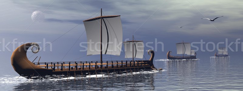 Stok fotoğraf: Yunan · tekneler · 3d · render · üç · eski · okyanus